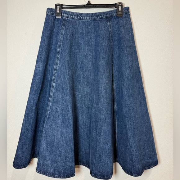 Michael Kors Denim A-Line Midi Skirt 8 Made in Italy 100% Cotton - Picture 3 of 9